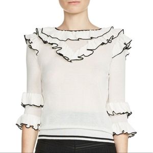 NWT MAJE Moreno Ruffle Black & White Top